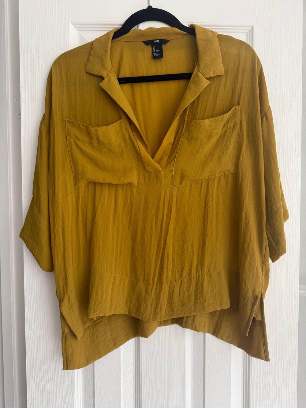 H&M Mustard Relaxed V-Neck Tunic with Front Pockets